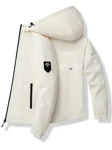 Men's Fashion Jacket with Milan Italy Flag Logo, Casual Fitted Design, Zip Pockets, Spring & Fall Polyester Outerwear