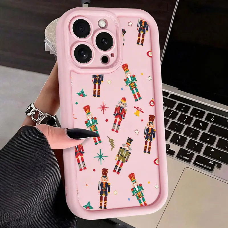 Colorful Nutcracker Christmas Silicone Phone Case for iPhone 17/16 Pro Max/15 Plus/14/13/12/11/X/XS - Shockproof, Drop-Protective, Rugged, Durable Soft Cover, Mobile Phone Accessories Casing