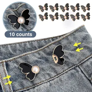 10 Counts Pant Waist Tightener, Adjustable Waist Tightener Clip, No Sew Butterfly Waist Buckles Pins for Loose Jeans or Skirts, Detachable Decorative Buckle for Women