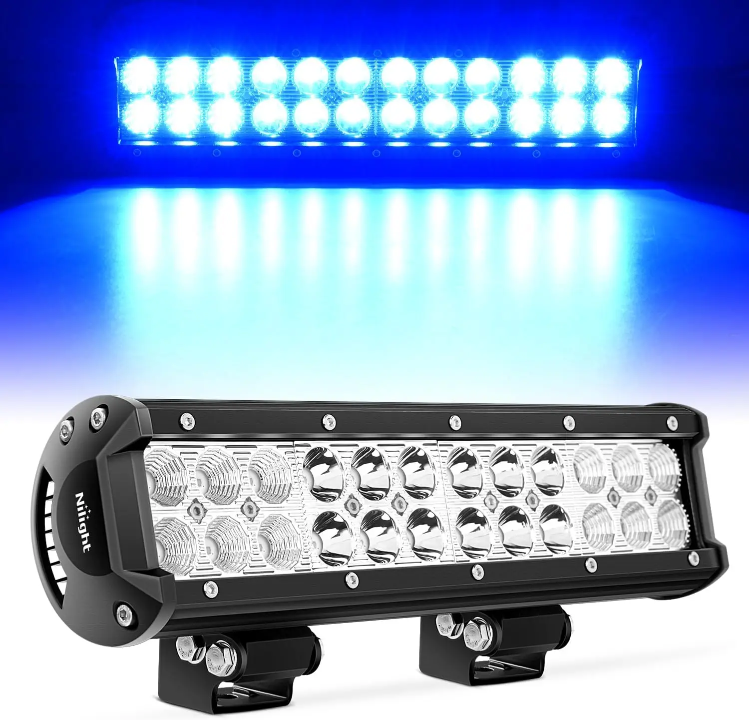 Nilight 12-Inch 72W LED Light Bar Car, Spot-Flood Combo Blue Beam Work Light with Aluminum Housing, Cooling Fans, Wide-Spread Illumination, Bracket Mount for Off-Road Vehicles, Rain & Foggy Weather Use