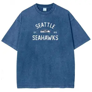 The Seahawks are my gods! Retro heavy-duty print T-shirt, unisex, loose casual short sleeve, stylish and simple design. lemon demon white tee