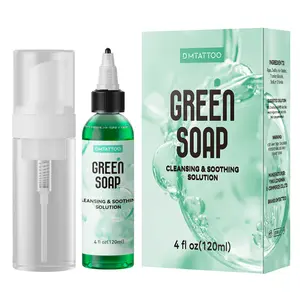 DM Green Tattoo Soap 4OZ with Foaming Bottle 120ml Tattoo Green Soap Cleaning Soothing Tattoo & Piercing Essential Aftercare Supplies