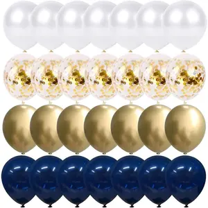 Navy Blue and  Confetti Balloons, 50 count 12 inch  White and  Metallic Chrome Birthday Balloons for Celebration Graduation Party Balloons