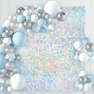 24pcs Silver Rainbow Color Wind-Activated Square Sequins, Party Decoration Flash Wall Background, Ideal for Outdoor Events, Birthdays, Weddings