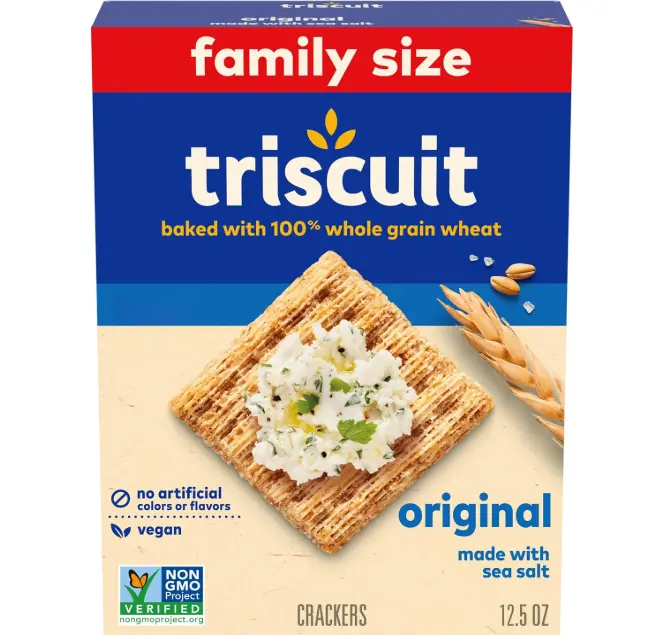 Triscuit Original Whole Grain Wheat Crackers, Vegan Crackers, Healthy Snacks, Lunch Snacks, Family Size, 12.5 oz