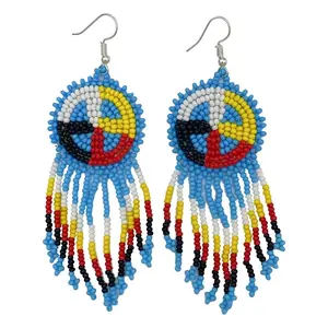 NATIVE STYLE BEADED HANDCRAFTED ETHNIC BLUE SEED BEADED EARRINGS E60/15