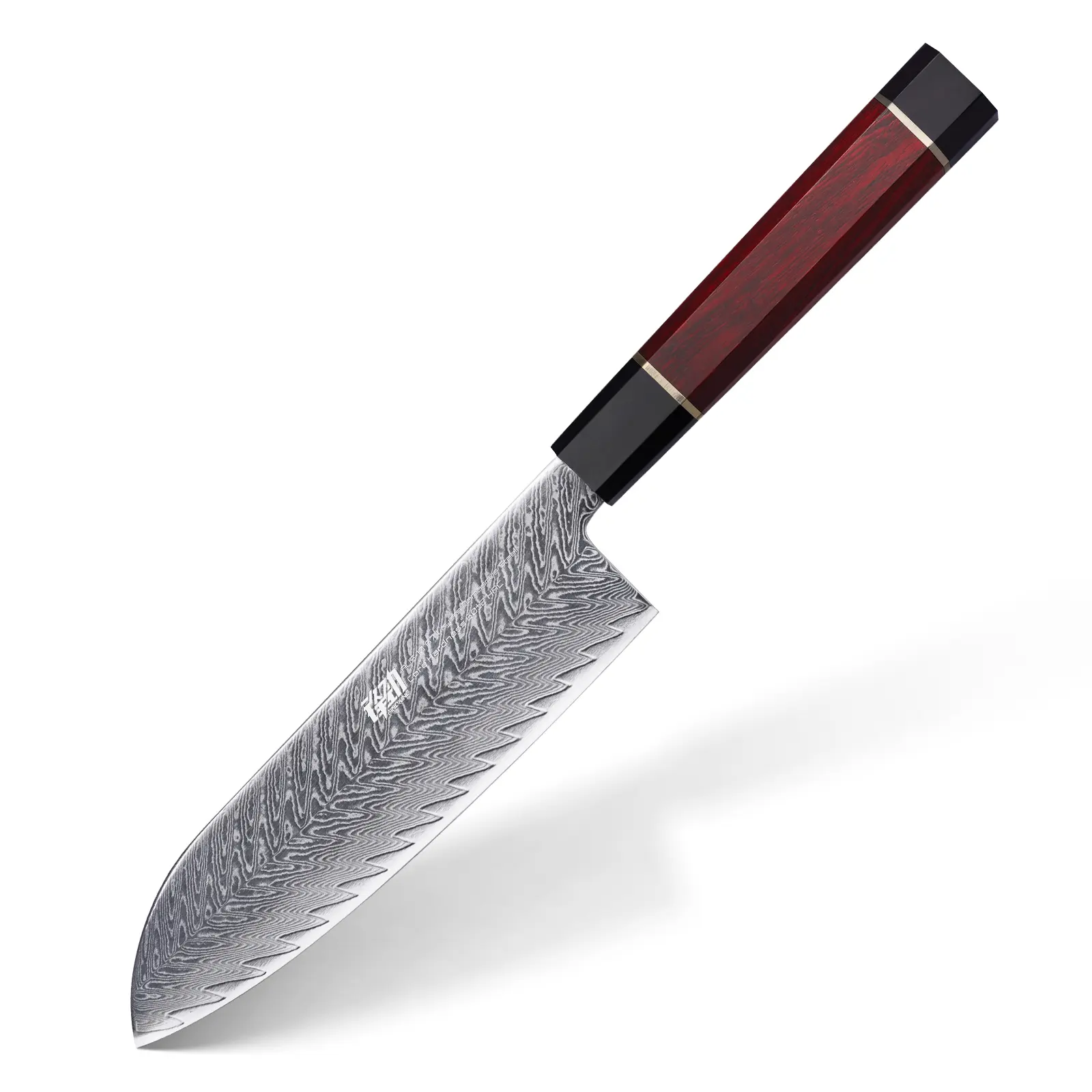 FINDKING Samurai Series 7-Inch AUS-10 Damascus Steel Santoku Kitchen Knife - Handcrafted Blade, Ergonomic Durable Octagonal Grip Wooden Handle, Versatile Cutting for Vegetable Prep, Effortless Slicing & Dicing