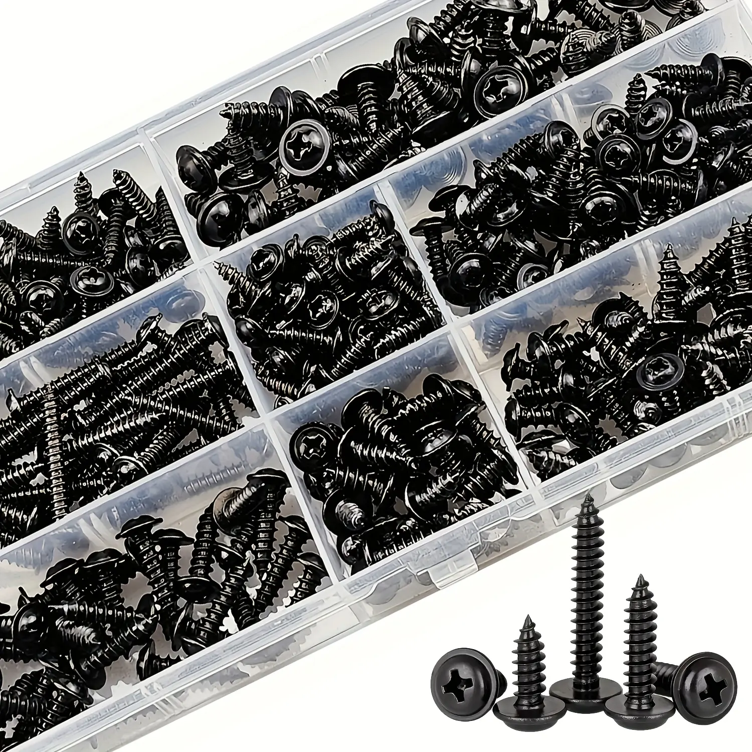 340 Piece Self-Tapping Screw Set, Self Tapped Screws, Wood Screws Assortment Kit, M3/m4/m3.5/m4.8 Sizes, Flat Head Cross Drill Bits, Carbon Steel, for Wood Furniture
