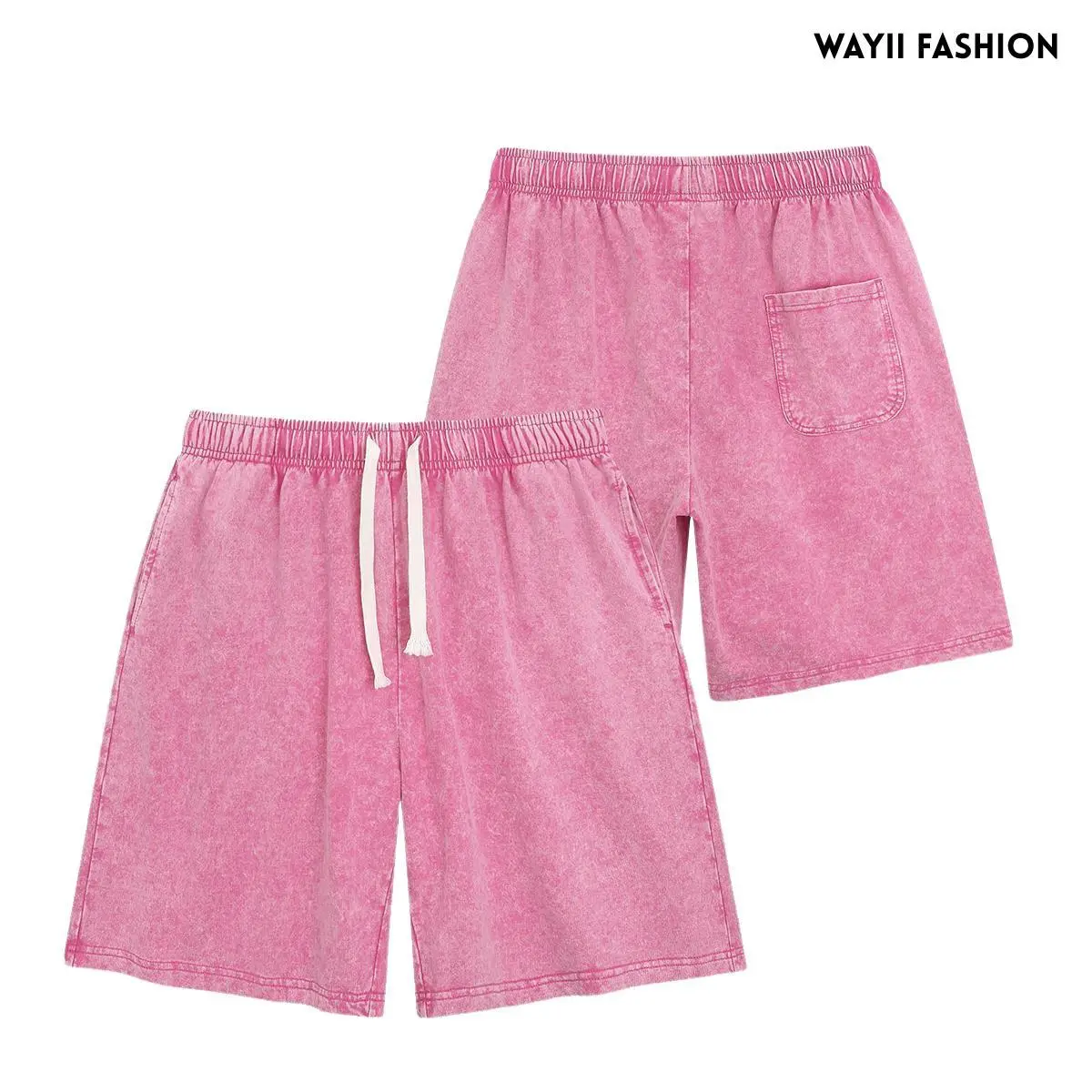 Wayii Fashion 2PC Women's Acid Washed Shorts Athletic Vintage Short Cotton Heavyweight Elastic Waist Streetwear Sweatpants Unisex Design Perfect for Men & Women