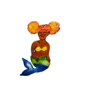 Afro Puff Mermaid – Hand-Painted Watercolor Sticker (3.5”)