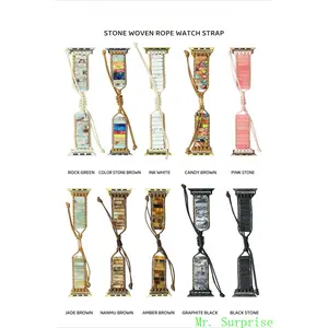 New Natural Stone Braided Single Loop Watch Band with Knot Design, Adjustable Bracelet Strap Compatible with Apple Watch Series 11/10/9/8/7/SE