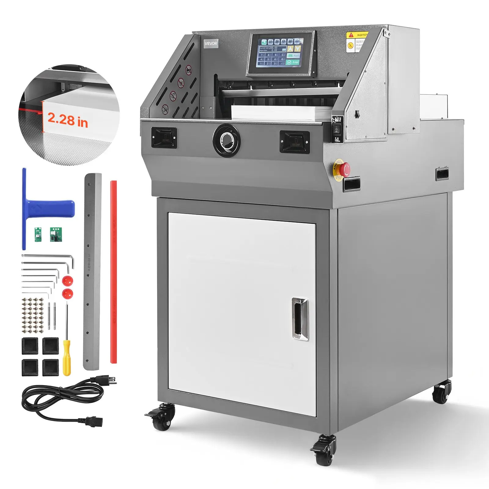 VEVOR Carbon Steel Electric Paper Cutter, 17.99" Wide Metal Programmable E460t Electric Hydraulic Guillotine Trimmer, 2.28" Cutting Thickness, 1000W Infrared Cut Function with Spare Blade, 1000 W