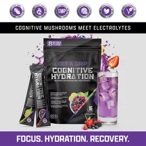 Get A Grip Electrolyte Powder with Lion’s Mane & Cordyceps – 16 Count Sugar-Free Keto Drink for Hydration & Focus