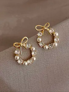 Elegant French Luxury Faux Pearl Earrings for Women, Stylish Daily Wear Accessories, Versatile and Unique Design Jewelry, Pearl Bowknot Decorated, Fashion Earring, High Quality Earrings