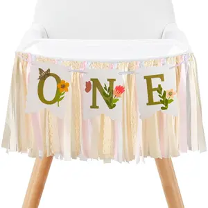 Blossom High Chair Banner with Flower & Butterfly- Floral "" First Birthday Decor for  Girls, Little Fairy 1st Highchair Garland, Cake Smash Photo Prop