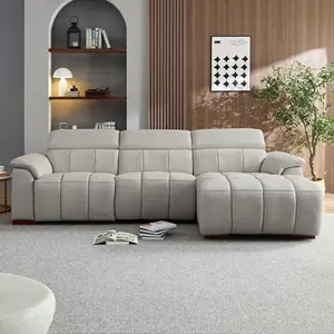 Wall-Hugger Reclining Sofa Modern Electric Control Genuine Leather L Shaped Couch,Lounge Seat Theater Seating Furniture with USB Port, Sofa with Headrest & Footrest for Living Room,Apartment,Office