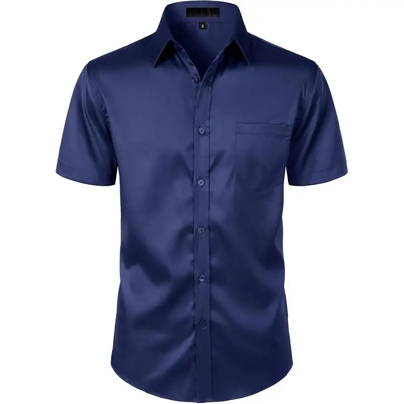 fitted lace wedding dress Mens Modern Stretch Breathable Short Sleeve Dress Shirts Mens Slim Fit main image 1