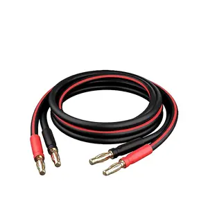 14 Gauge OFC Speaker Wire with Gold-Plated Banana Plugs, 2-Pack Black Speaker Cable for HiFi & Surround Sound Systems (Bi-Wire, Bi-Amplifier Compatible)