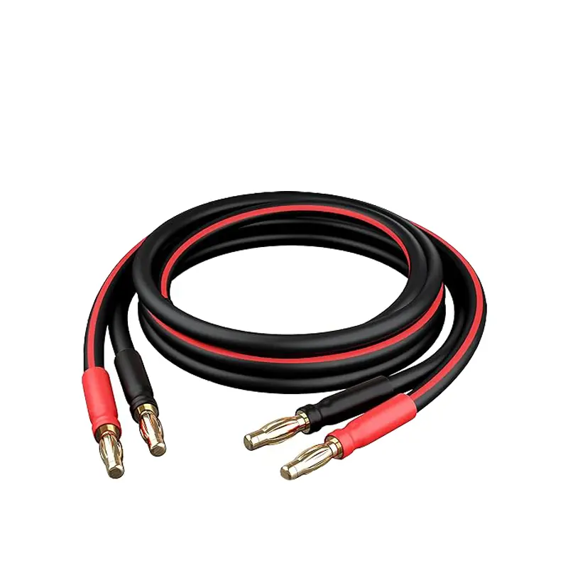 14 Gauge OFC Speaker Wire with Gold-Plated Banana Plugs, 2-Pack Black Speaker Cable for HiFi & Surround Sound Systems (Bi-Wire, Bi-Amplifier Compatible)