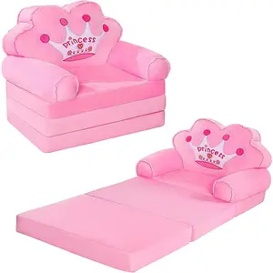 Kids Couch Fold Out, Foldable Princess Chair for Toddlers 1-3, Kids Furniture for Playroom, Gift for Birthday Christmas and Halloween(Pink)