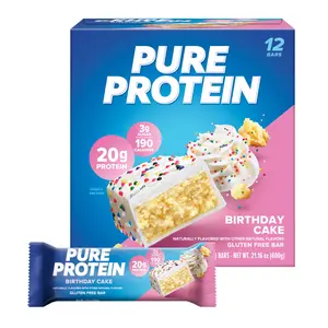 (A)Pure Protein Bars – Birthday Cake, 12 Count, High Protein, Low Sugar, Gluten-Free Snack for Energy & Focus