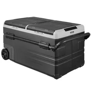 VEVOR Car Refrigerator, 12 Volt Car Refrigerator Fridge, 115 L Dual Zone Portable Freezer with Wheels and Handle, -4-68, 12/24V DC and 100-240V AC Compressor Cooler for Outdoor, Camping