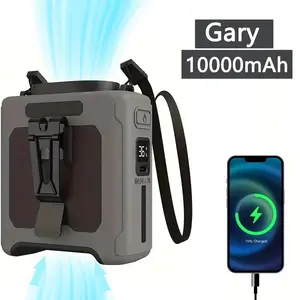 Portable USB Fan 10000mAh, Wearable Clip-On Personal Cooling Fan, Rechargeable Hands-Free Mini USB Air Fan for Outdoor Work, Hiking, Travel, Camping, Hot Weather Cooling