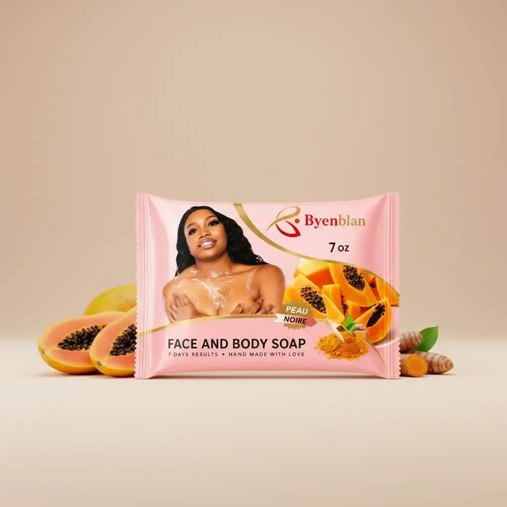 Byennwa Brighten & Balance Papaya Soap, 7oz Face & Body Cleanser for Skin Health & Wellness (Beauty & Personal Care Bath Soap)