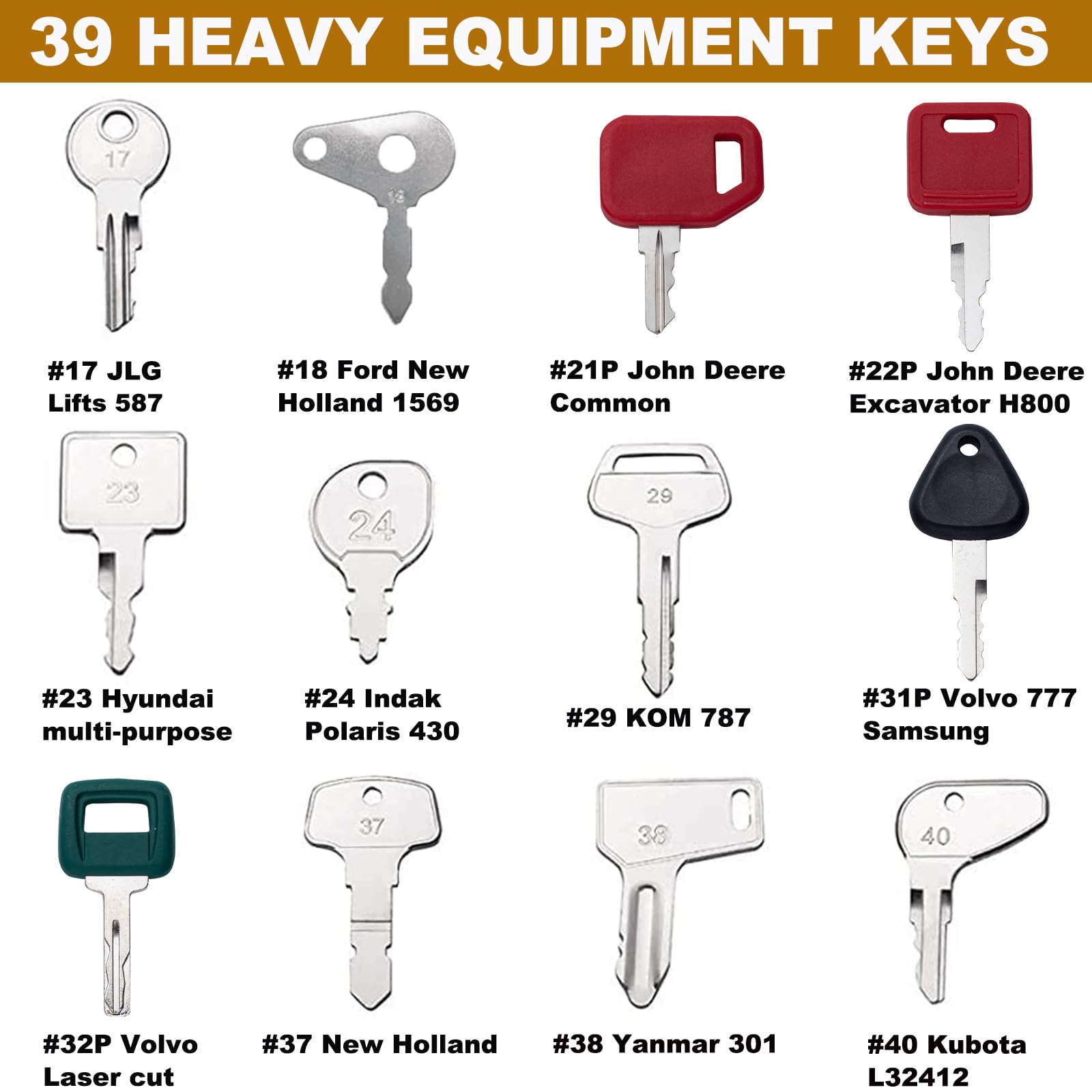 Heavy Equipment Keys Master Set, Construction Ignition Key Set Fits Case, Takeuchi, Hyster, Kubota, Cat, JCB, Bobcat, Daewoo, JLG, JD, Forklift