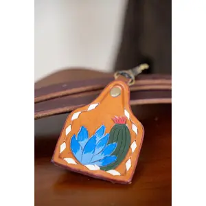 Desert Blossom Tooled Leather Keychain