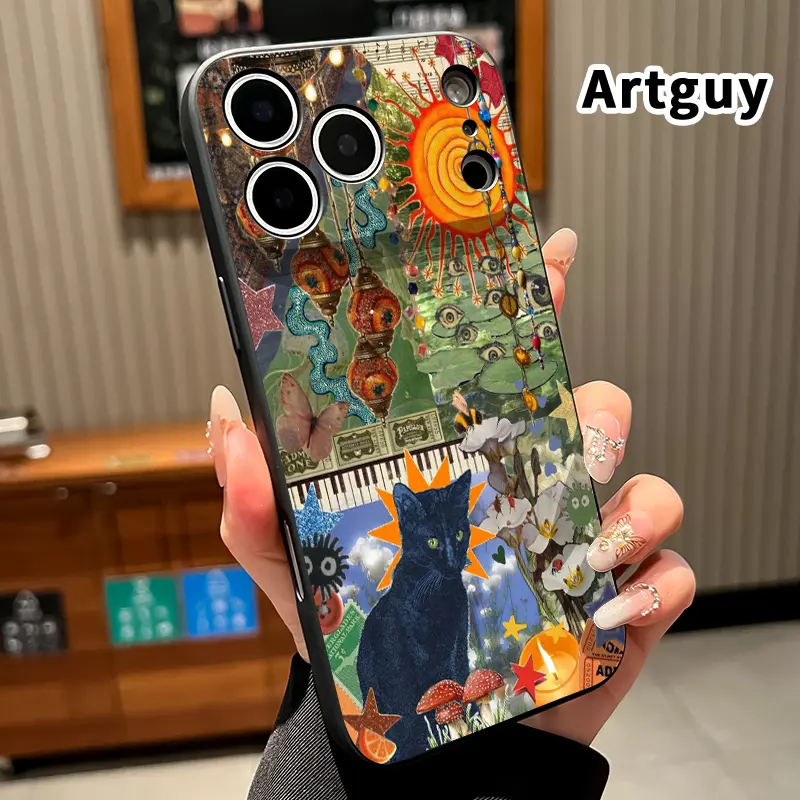 Straight Edge Phone Case for iPhone 17 16 Pro Max 15 Plus 14 13 12 11 Air XS XR E Bohemian Dreamscape Pattern Drop Protection Shockproof Soft Silicone smartphone Cover