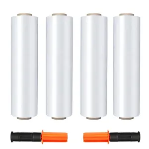 Stretch Wrap Stretch Film Roll with Handles, 15 Inch x 1000 Feet Shrink Wrap for Industrial Strength, Plastic Wrap for Pallet Wrapping Shipping Moving, 60 Gauge, 4 Pack