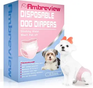 Ambreview Disposable Dog Diapers for Female Dogs, Strong Absorbency, Leak Proof, Stretchy Pull-Up Design, Comfortable & Easy Fit