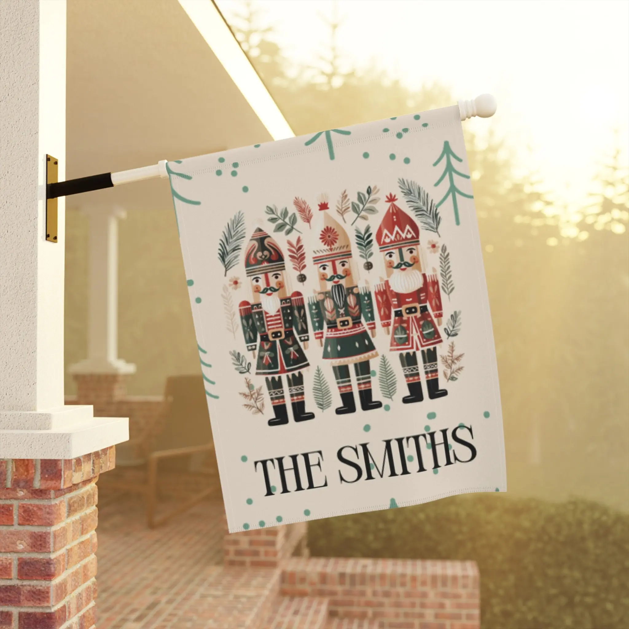 Christmas Flag - Holiday Custom Garden Flag - Scandinavian Nutcracker Last Name Sign Yard Art Nordic Gift Personalized Front Porch Decor Xmas