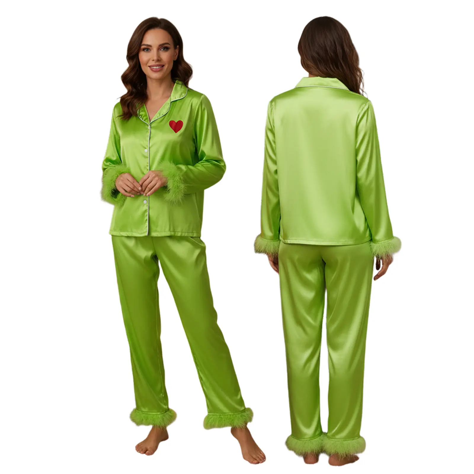 Daddy Mommy and Me Pajamas Christmas Family Matching Sleepwear Long Sleeve Lapel V Neck Button Down Tops and Elastic Waist Pants Loungewear