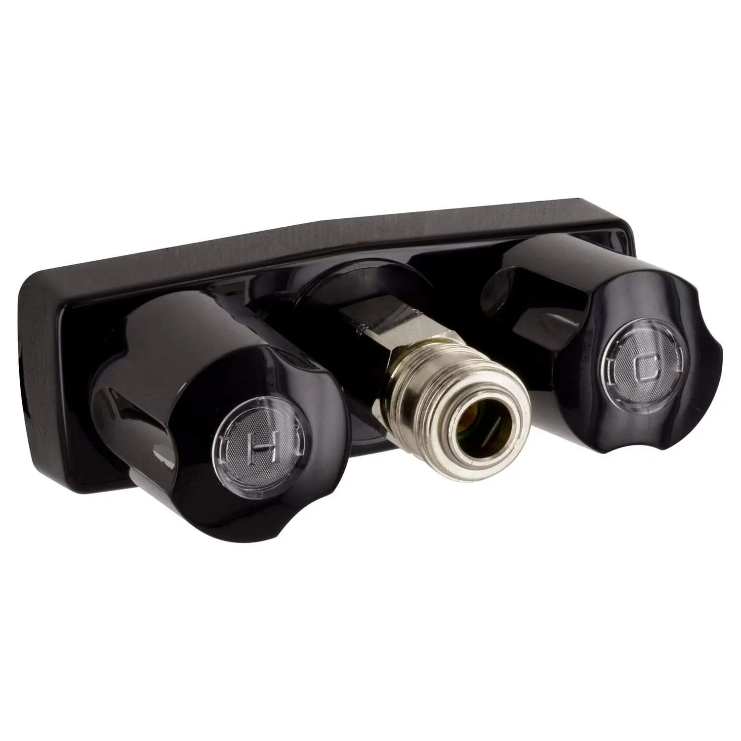 D&W, Spray-Away 3-3/8″ Hot/cold Replacement Valve W/ Quick Connect, 1-1/2″ Shank, Black With Black Acrylic Knob Handles