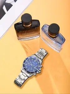 Men's Fashion Quartz Watch Set with Perfume Gift Box, Perfect for Business Casual Daily Wear, Birthday Father's Day Gifts, Casual Wristwatch Set