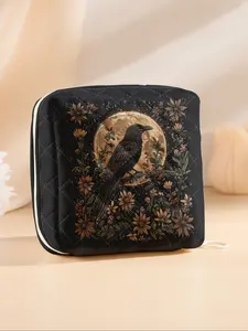 Floral Bird Pattern Portable Sanitary Pad Storage Bag, Lightweight Women's Organizer, Travel Cosmetic Box, Casual Style, All Seasons