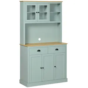HOMCOM 71" Freestanding Pantry, Kitchen Buffet with Hutch, Modern Storage Cabinet, Microwave Cabinet with Drawers, Glass Doors, and Adjustable Shelves, Light Blue