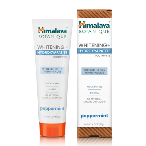 Himalaya Botanique Whitening + Hydroxyapatite Toothpaste, Peppermint - Nano Hydroxyapatite to Support Remineralization and Restore Enamel, Appropriate for Sensitive Teeth - Gluten Free, 4 oz