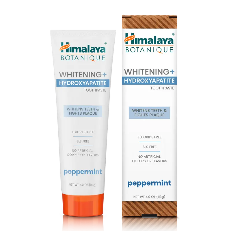Himalaya Botanique Whitening + Hydroxyapatite Toothpaste, Peppermint - Nano Hydroxyapatite to Support Remineralization and Restore Enamel, Appropriate for Sensitive Teeth - Gluten Free, 4 oz