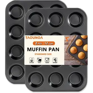 12-Well Nonstick Cupcake Pan Set of 2, Heavy Duty Steel Muffin Tin