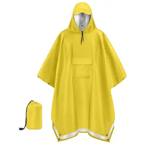 COOFANDY Rain Poncho for Adults with Hood Pockets Reusable Waterproof Packable Rain Coat Jacket Travel Hiking Emergency