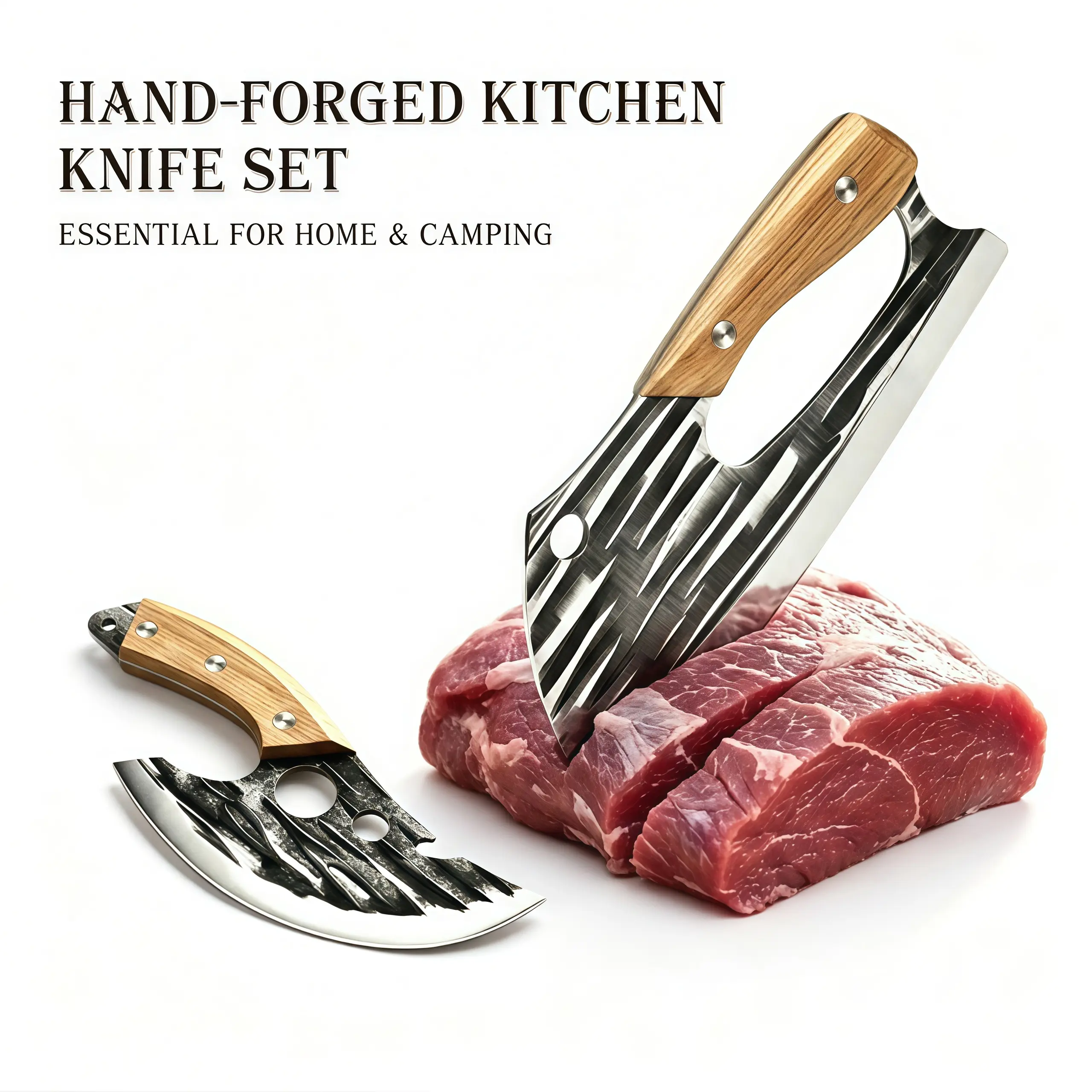 kitchen Meat Cleaver for Meat Cutting, Hand Forged Butcher Knife with Wood Handle, Full Tang Chopping Cleaver for Kitchen Outdoor BBQ Camping，Meat Cleaver for Meat Cutting, High Carbon Viking Knife, Full Tang Chef Kitchen Butcher Knife for Home