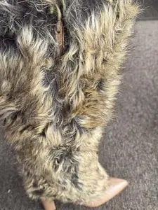 Fancy-1 Natural and White Faux Fur Knee-High Boots with Block Heel for Winter Fashion Parties & Photoshoots New Arrival Versatile Use Bold Glam Cozy Vibes Women Shoe Girl Footwear