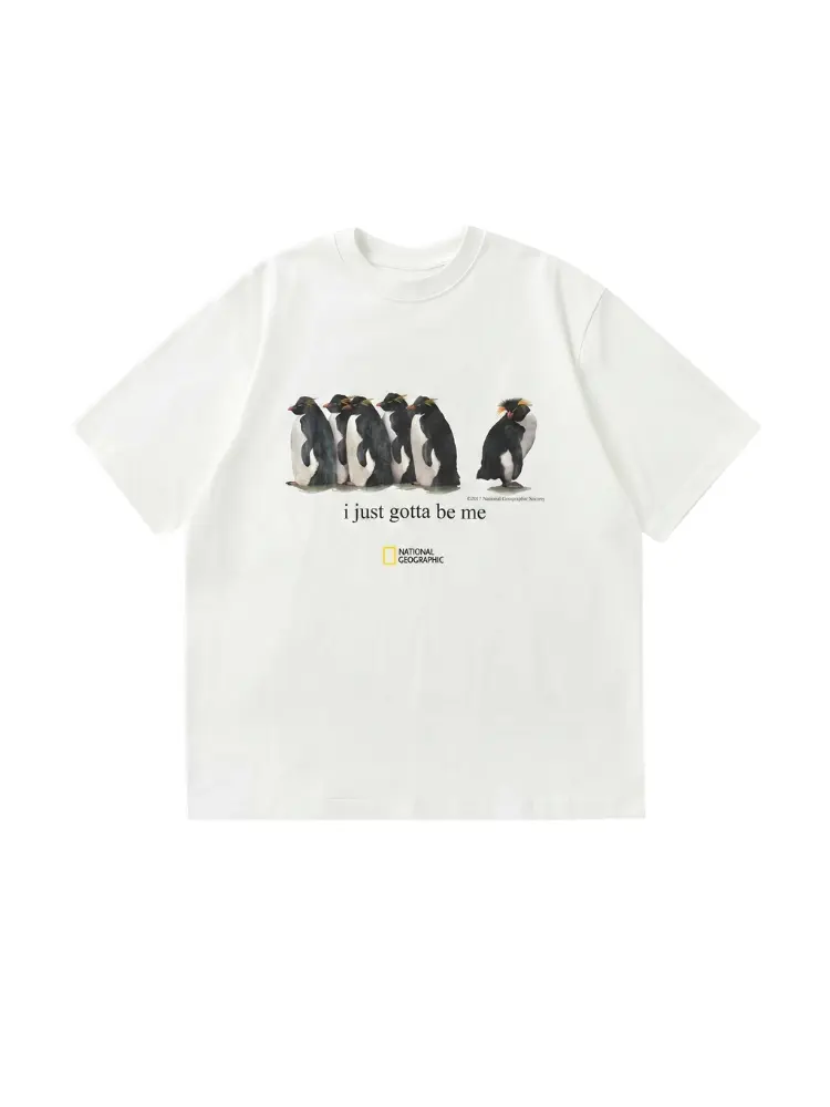 Men's Unisex Penguin Graphic Print Crew Neck Short-Sleeve T-Shirt, Pre-Shrunk Heavy Cotton, True-to-Size Fit, Cold Wash, for Animal Lovers, Unisex Fit