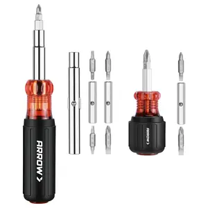 ARROW Multi-Screwdriver Set, 11-in-1 Standard/5-in-1 Stubby Multi-bit Screw Driver & Nut Driver Set, Premium S2 Steel, Comfortable Grip, with Phillips, Slotted, Torx, Square Bits and Hex Sockets