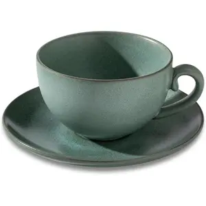 Turquoise Ceramic Cup and Saucer Set 10oz Cappuccino Mug Microwave Dishwasher Safe, Perfect For Tea Espresso Latte Porcelain Mugs for Kitchen or Cafe