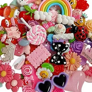 50 count Lots Mix Assort Easter DIY Flatbacks  Flat  Scrapbooking Slime Beads Supplies for DIY  + 1 count Clear Box