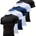 Men's 5-Piece Slim-Fit Short-Sleeve Crew Neck Compression T Shirts Set - Functional Gym Stuff, Slim Cut for Easy Movement, Ideal for Gym & Daily Use (Black, White, Navy), Men's T Shirts,outdoorfun